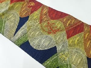 リサイクル　手織り紬草花に抽象模様織出し名古屋帯